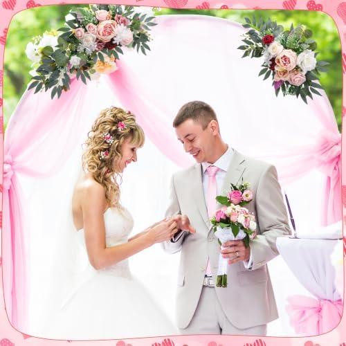 2 Pcs Wedding Arch Decorations, Soft Pink Rose Garland Pastel Set - Image 5