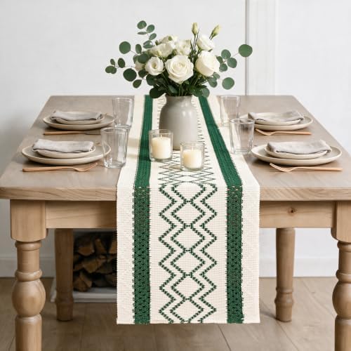 Artoid Mode Forest Green Stripe Diamond Woven Table Runner 12x60 Inch - Image 2