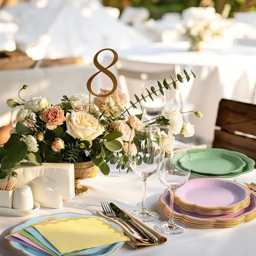 Kochorie 100 Pcs Pastel Scalloped Paper Plates and Napkins - Image 5