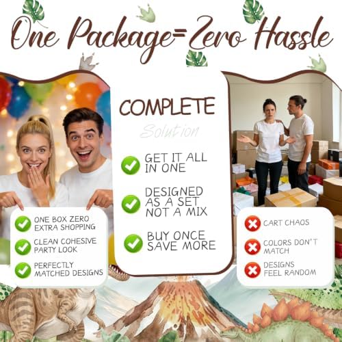 286 pcs Two Rex Birthday Decorations Boy, All-in-One Dinosaur 2nd Birthday Decorations Set for 25 Guests with Balloon Arch, Candle, Banner, Tablecloth, Backdrop, Cupcake Toppers, Thick Plates - Image 7