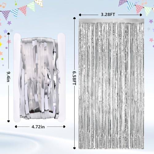 GCB 2Pack Silver Tinsel Backdrop, Metallic Foil Fringe Curtains Party Decor - Image 3