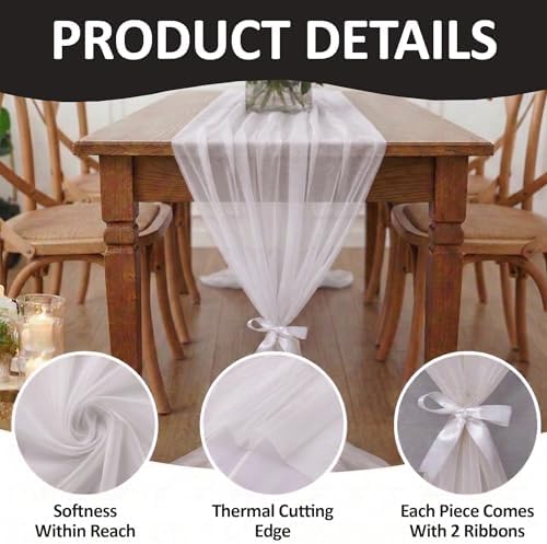 Pack of 12 Chiffon Table Runners 29 x 120 Inch, 10FT Long - White - Image 5
