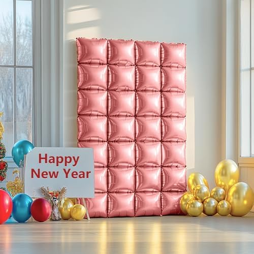 NISOCY 25PCS Rose Gold Square Foil Balloons Wall Backdrop - Image 5