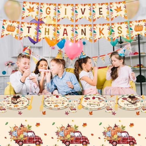 Fall Plates and Napkins Party Supplies, 142pcs Thanksgiving Party Decorations Happy Fall Maple Leaves Tableware Set for Fall Harvest Thanksgiving Birthday Party Decorations - Image 4
