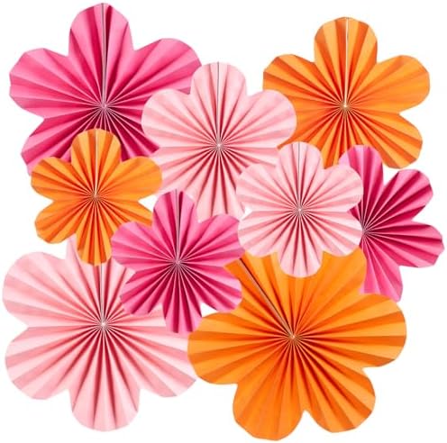SUNBEAUTY 9 Pcs Hot Pink and Orange Paper Flowers Decorations for Wall, Spring Summer Vibrant Decorations for Wall Rock Party Girl Groovy Birthday Baby Shower Wedding Bachelorette Room Hanging Decor by SUNBEAUTY