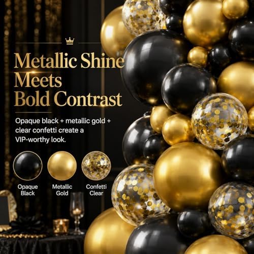 Black and Gold Balloon Arch Kit, 127 PCS Black Gold Balloon Garland with 8 Jumbo 18 Inch Metallic and Confetti Balloons for Men Birthday, Graduation, Retirement and New Year Party Decorations - Image 4