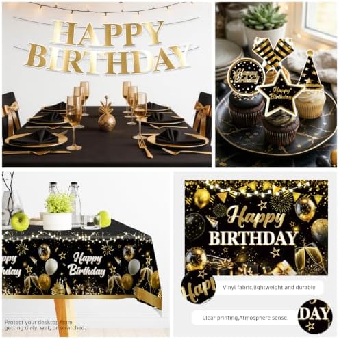 206pcs Black and Gold Birthday Decorations Men Set, for 25 Guests - Image 6