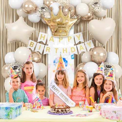 Birthday Decorations for Women, Champagne Gold Birthday Decortion White Beige Neutral Cream Gold Latex Balloons Banner Fringe Curtain for Women Girls Boho Party Supplies - Image 5