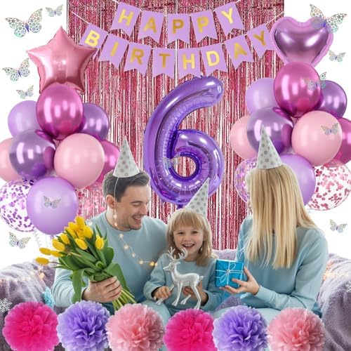 Pink Purple 6th Birthday Party Decoration for Girls Number 6 Princess Decor - Image 5