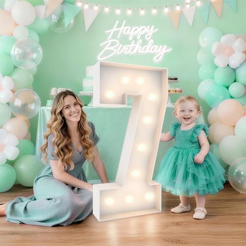 3FT Marquee Light Up Number 7, 10 bulbs with Water Bag, Pre-cut for Party by Teebloom