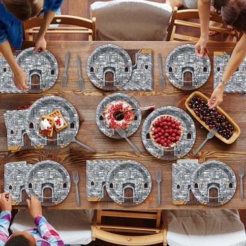 CHUNNIN 96PCS Medieval Plates Napkin Halloween Castle Party Decorations Castle Knight Birthday Dessert Plates Medieval Themed Tableware Set for 24 Guests Kids Birthday Baby Shower Party Supplies - Image 5