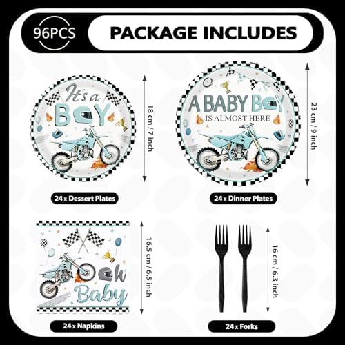 96Pcs Dirt Bike Baby Shower Party Decorations for Boys, Serves 24 - Image 2