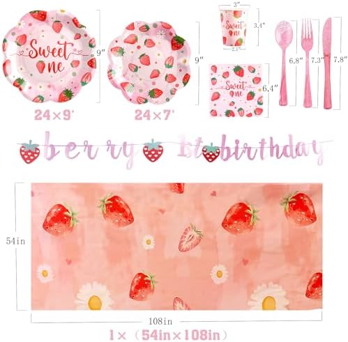 Strawberry First Birthday Decorations for Girl, Strawberry First Birthday Plates Serves 24, Strawberry Plates, Strawberry 1st Birthday Decorations, Berry Sweet One Birthday Party Decorations - Image 2