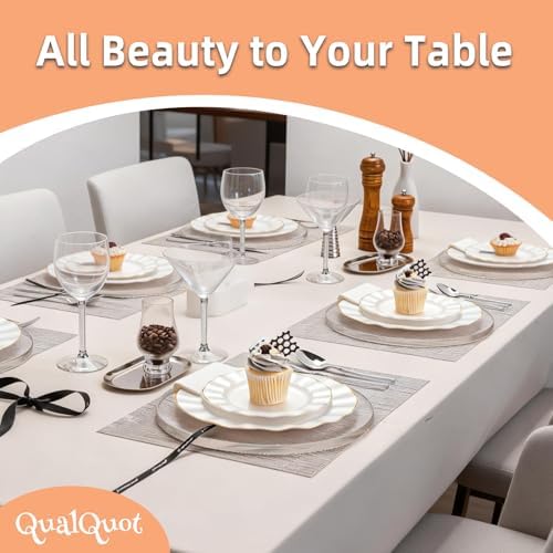 72PCS Pearl White Plastic Plates, Wavy Plates with Gold Rim - Image 5