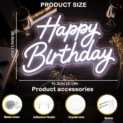 Happy Birthday Neon Sign for Wall Decor, Dimmable LED Light Up Sign - Image 6