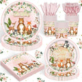 120PCS Woodland Party Supplies for Girls Baby Shower Pink Wild Animal Decorations Plates Napkin Cups Forks Knives Tableware Set for 20 Guests by REJOICEBUNNY