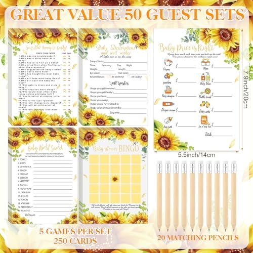 Patelai 321 Pcs Sunflower Baby Shower Decorations Games Supplies, 50 Guests - Image 5