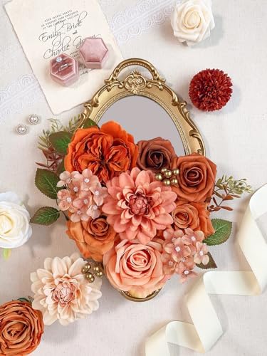 FACINOC Orange Roses Artificial Flowers Fall Fake Flower Bulk for DIY Wedding Bouquet Bridal Baby Shower Centerpiece Table Decorations Faux Floral Arrangements for Party Home Decor Cake Decorating - Image 4