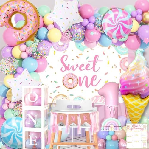 Daidle Sweet One Birthday Decorations for Girls, 128Pcs Birthday Party Kit by Daidle