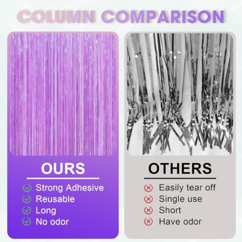 Voircoloria Iridescent Purple Fringe Backdrop Curtains, 3.3x8.2ft, 3 Pack - Image 4