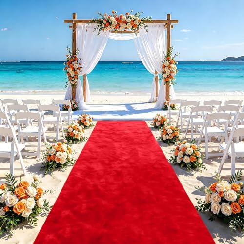 FUHSY Red Carpet Aisle Runner for Wedding Ceremony 4ft x 30ft Velvet Wedding Aisle Runners Party Runner Rug Wedding Runner Aisle Outside Aisle Runners for Weddings Bridal Shower Red Aisle Decorations - Image 3