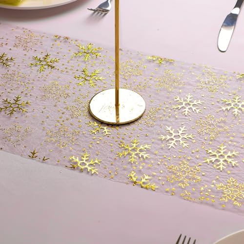 Snowkingdom 2 Pcs Christmas Snowflake Gold Table Runner Sparkly Golden Metallic Foil Runners Decorations Glitter for Winter Festival Holiday Home Party Seasonal - Image 5