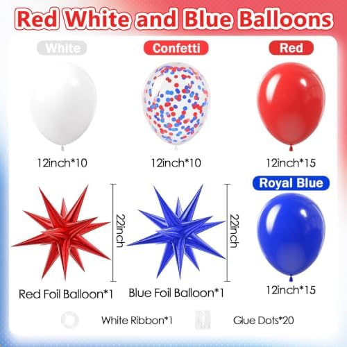52pcs 12inch Red White and Blue Balloons with Royal Blue Confetti Balloons - Image 2