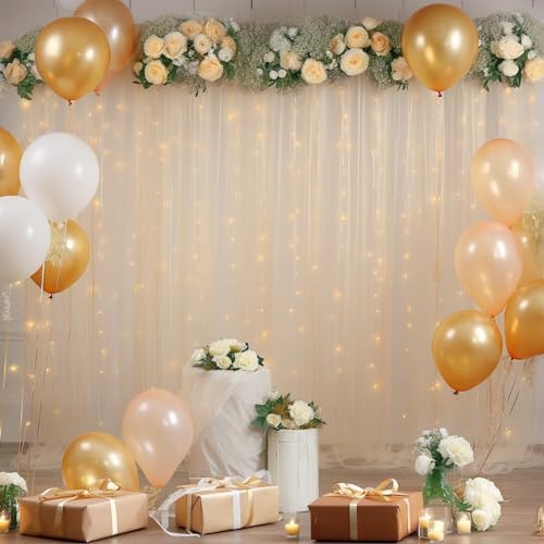 10ft x 10ft Champagne Backdrop Curtain with Lights String for Parties, Sheer Wedding Photo Backdrops Drapes for Baby Shower Birthday Party Decorations Background for Photography - Image 2