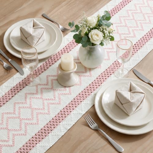Artoid Mode Pink Stripe Diamond Woven Table Runner 12x72 Inch - Image 4