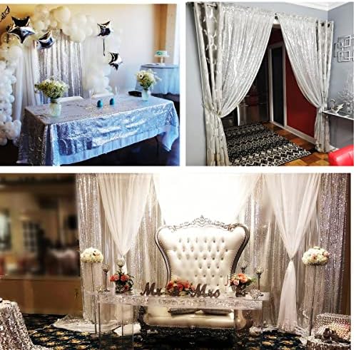 Poise3EHome Sequin Backdrop, 2 Pcs Silver 2ftx8ft Curtains for Party, Wedding, Event, Photography - Image 6