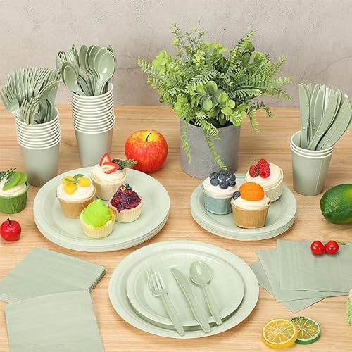 Dandat 350 Pcs Bridal Shower Decorations Baby Shower Party Supplies, Sage - Image 3