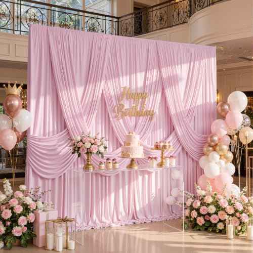 10 ft x 40 ft Baby Pink Backdrop Curtains for Parties, Wrinkle Free Light Pink Photography Backdrop Drapes for Wedding Grils Birthday Baby Shower Bridal Shower Party - Image 3
