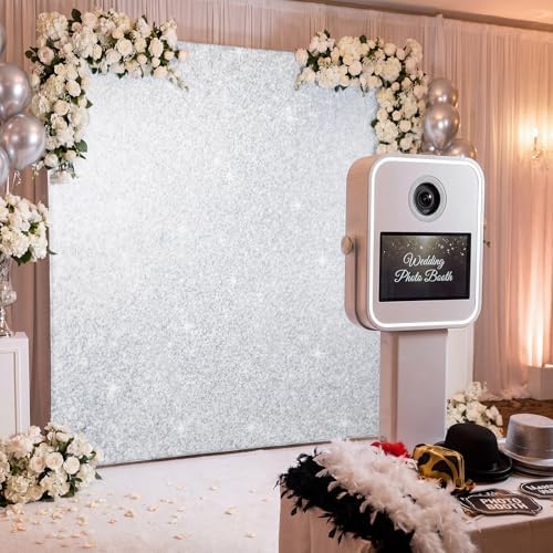 Oudain 7.6 x 7.6 ft Photo Booth Backdrop Sparkling Silver Tension Fabric Wedding Photo Booth Backdrop Double Sided Tension, Fabric Only, No Frame for Graduation Wedding Trade Show Event Photography - Image 7