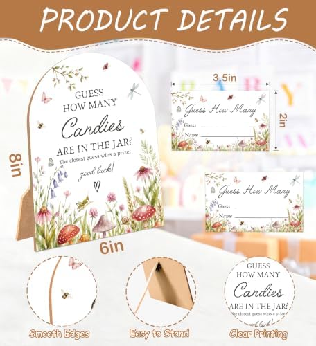Love Bug Baby Shower Games, A Little Love Bug Guess How Many Candies Are In The Jar, 6x8 Inch Arch Wooden Sign With Stand And 50 Guessing Cards, Gender Reveal Party Supplies & Decorations - JC08 - Image 2