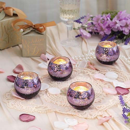 LETINE Purple Mercury Glass Votive Candle Holders - Set of 36 | Elegant Gold Tealight Candle Holders for Table Centerpieces, Weddings, Rehearsal Dinners, Halloween & Thanksgiving Decorations Indoor - Image 6