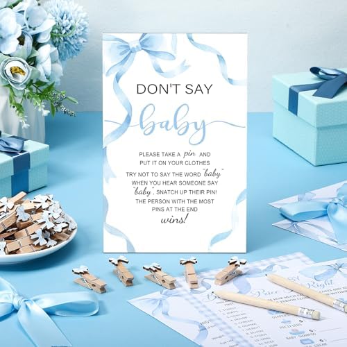 Patelai 321 Pcs Baby Shower Games Supplies, Blue Bow - Image 2
