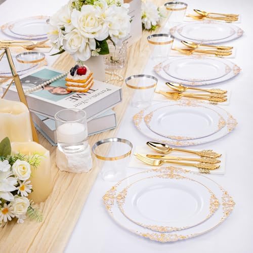 Hioasis 175 Pcs White Gold Plates for Wedding - Image 5