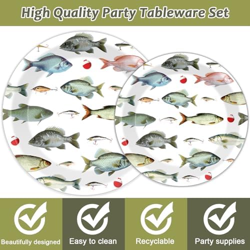 96Pcs Gone Fishing Party Plates and Napkins Fishing Themed Birthday Party Supplies for Little Fisherman Paper Dessert Plates Gone Fishing Tableware for 24 Guests for Ofishally One Party Decorations - Image 3