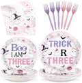 Grencian 96Pcs Trick or Three Halloween 3rd Birthday Decorations for Girls by Grencian