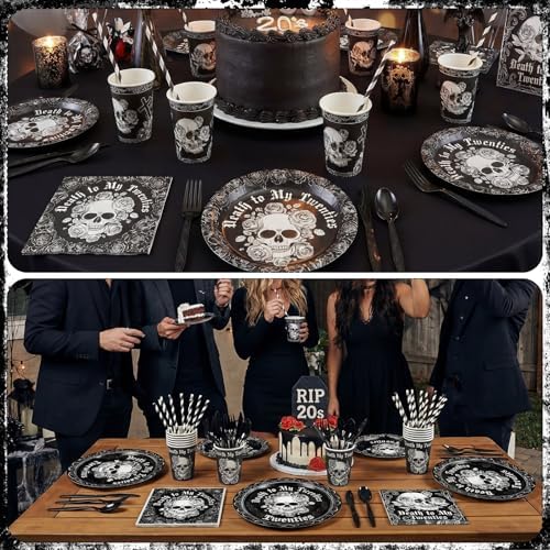 450 Pcs Death to My 20s Tableware Set, Serve 50, Black and White - Image 5