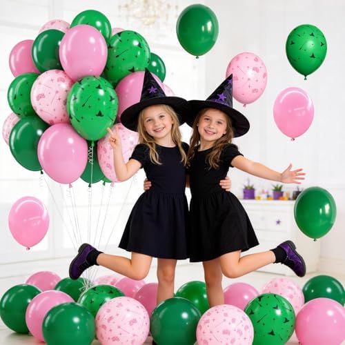 Jobkoo Pink and Green Balloons 12 Inch Dark Green Light Pale Pink Printed Birthday Latex Balloons for Girls Wizard Decor Baby Shower Bachelorette Party Decorations Supplies - Image 3