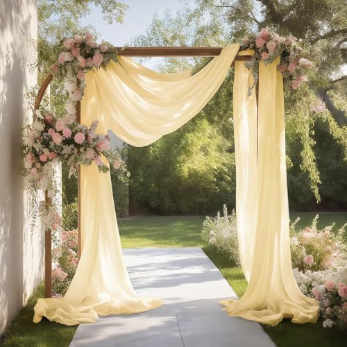Beige Champagne Wedding Arch Draping Fabric Sheer Curtain Drapes 2 Panels | 20 ft Extra Long Shimmery Backdrop Curtains for Wedding Anniversary Party Summer Outdoor Events Drapery Backgrounds - Image 2