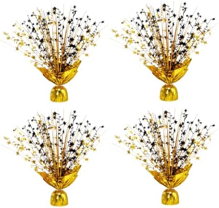 4 Pack Metallic Foil Spray Centerpiece Stars for Wedding, Birthday, Anniversary, Christmas Table Decor, Holiday Festival Baby Shower Graduation Mantle Party Decorations (Gold&Black) by Unknown