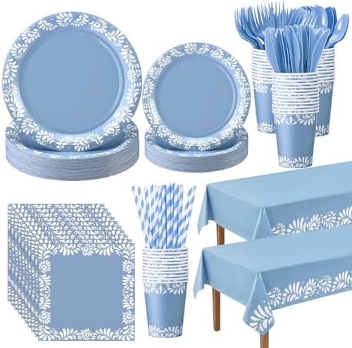 Vesici 452 Pcs Blue Cielito Lindo Party Decorations Tableware Set Serves 50 by Vesici