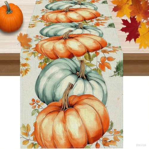 13x72 Inch Fall Table Runner - Vintage Fall Harvest Theme with Pumpkins Mushrooms Birdhouse, Seasonal Indoor Outdoor Home Party Kitchen Dining Decor - Image 6