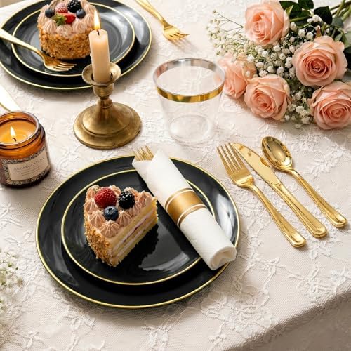 Black Gold Dinnerware Set Disposable Plates for 350PCS 50 Guests - Image 2
