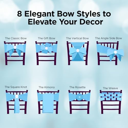Leading Linens 20 pcs Light Blue 108"x8" Satin Bow Sash Chair Cover Decor - Image 5