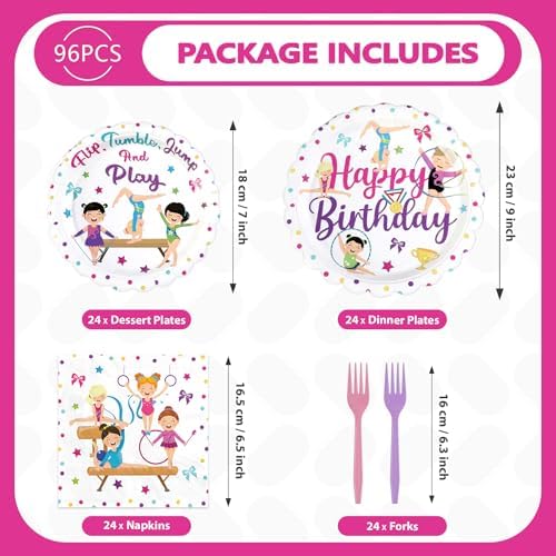 96Pcs Gymnastics Birthday Party Decoration for Girls Gymnastic, Serves 24 - Image 5
