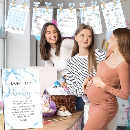Patelai 321 Pcs Baby Shower Games Supplies, Blue Bow - Image 6