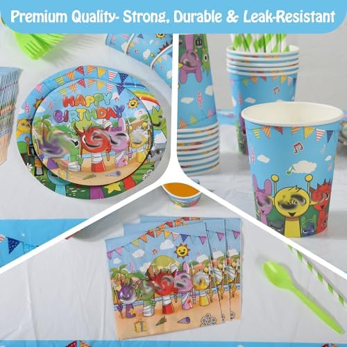 229 PCS Birthday Party Supplies Set, Serves 20 – Plates, Cups, Balloons, Banner, Tablecloth, Cake Topper, Napkins & Stickers – Complete Kids Birthday Decorations Kit - Image 6